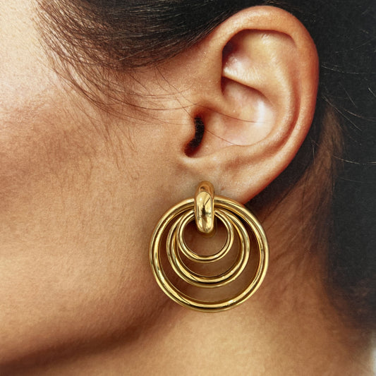 Aretes grandes triple aro acero inixdable dorado