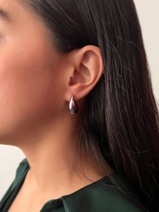 Aretes gota chica acero inoxidable 2 cm plateado