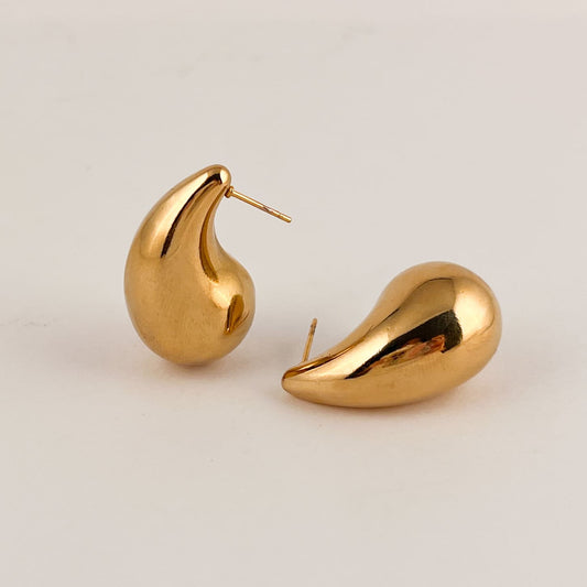 Aretes gota grande acero premium 3 cm dorado