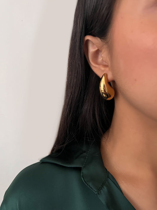 Aretes gota grande acero premium 3 cm dorado