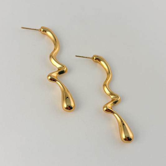 Aretes acero inoxidable gota alargada zigzag dorado