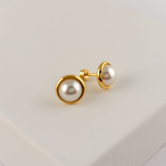 Broqueles acero inoxidable media perla con bisel 1 cm cierre de rosca