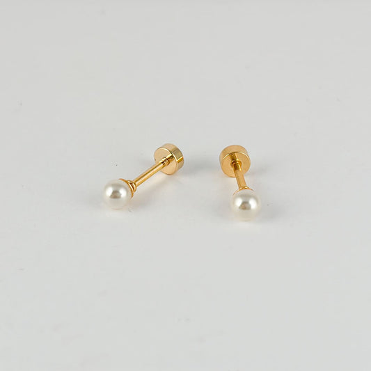 Broqueles acero inoxidable perla sintética 3 mm cierre de rosca