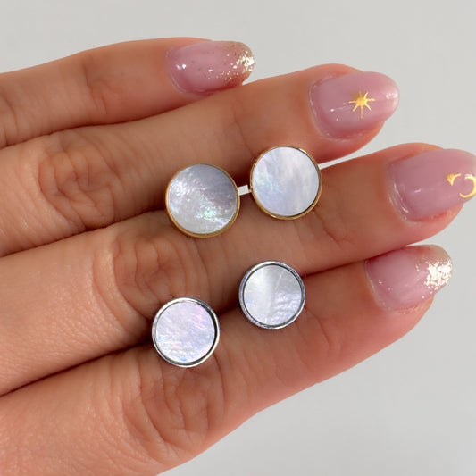 Broqueles círculo madre perla acero inoxidable