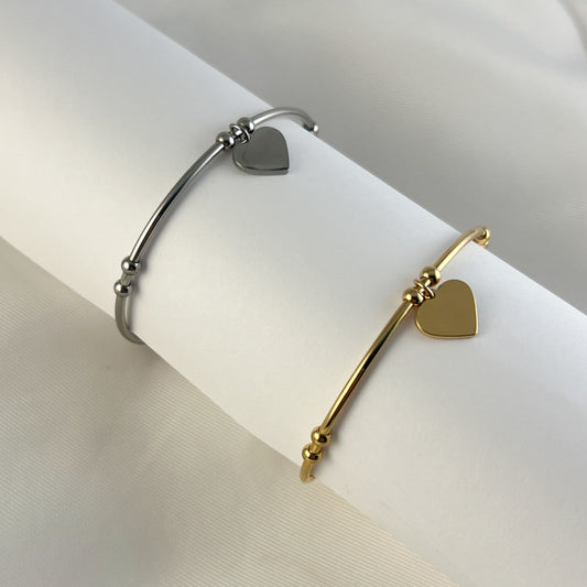 Brazalete bolitas dije corazon acero inoxidable