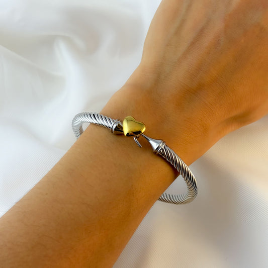 Brazalete acero inoxidable bicolor broche corazón