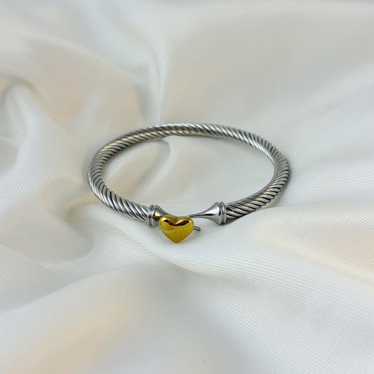 Brazalete acero inoxidable bicolor broche corazón