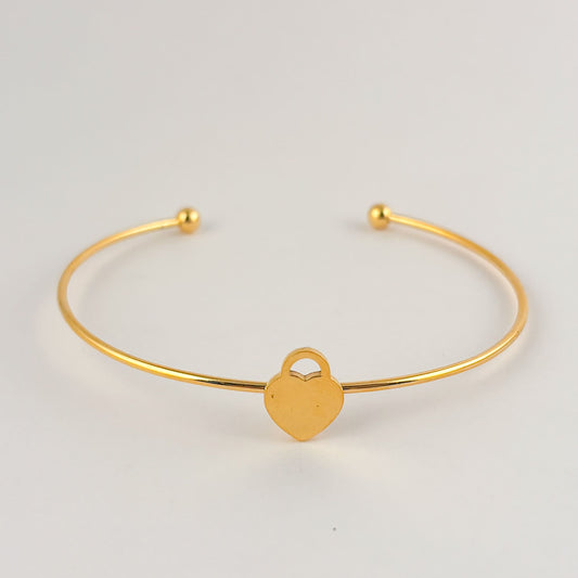 Brazalete delgado acero inoxidable dorado candado corazón