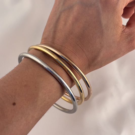 Set de 3 pulseras tricolor aros acero inoxidable