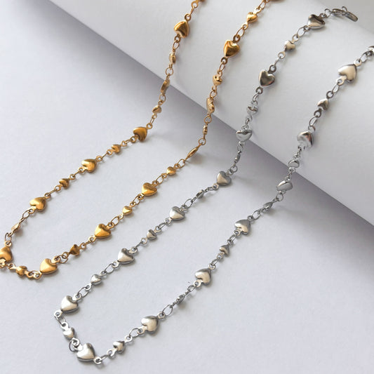 Cadena acero inoxidable corazón grande y chico 45+5 cm