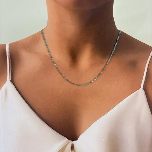 Cadena acero inoxidable bolitas azules
