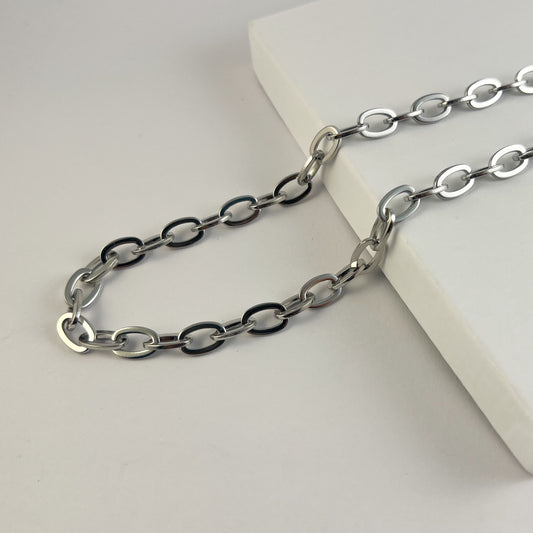 Cadena gruesa acero inoxidable eslabón ovalado 45+5 cm