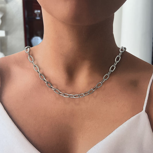 Cadena gruesa acero inoxidable eslabón ovalado 45+5 cm