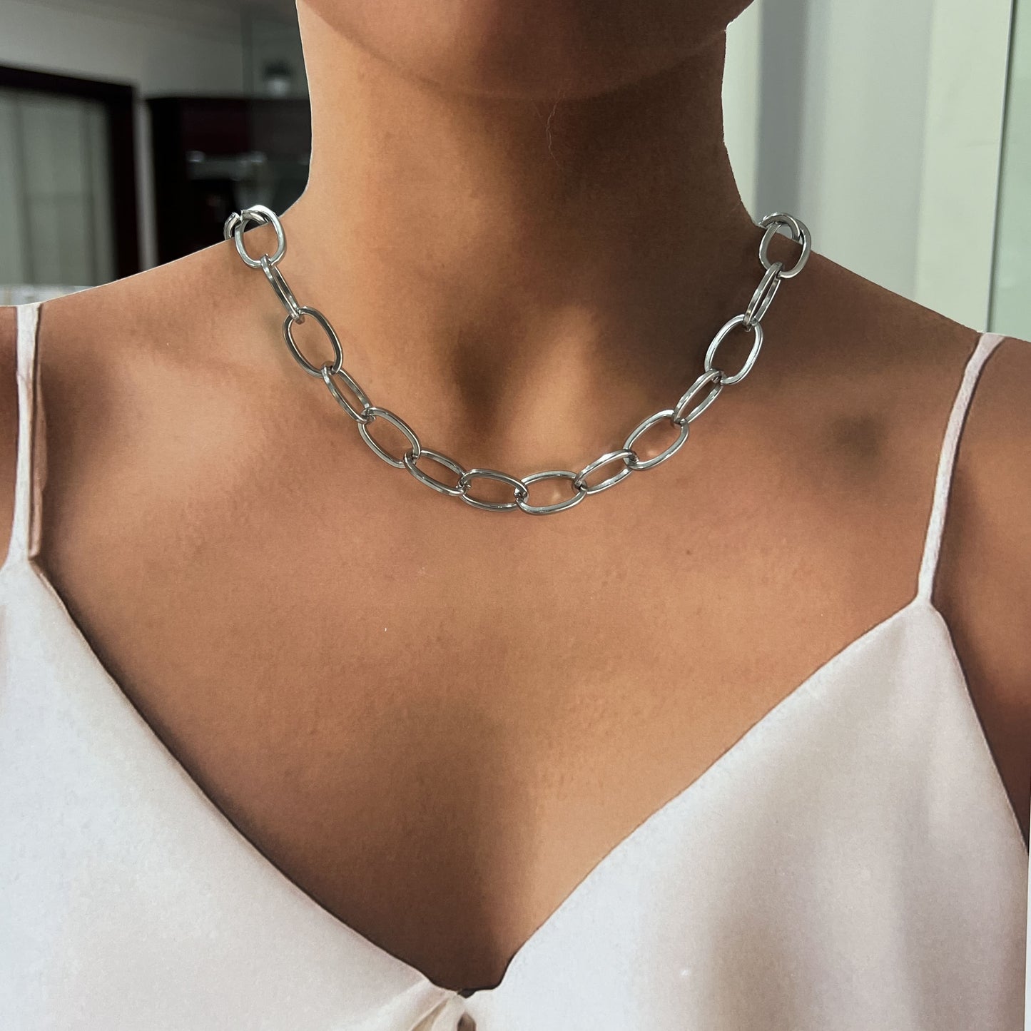 Collar acero inoxidable cadena eslabón XL ovalado