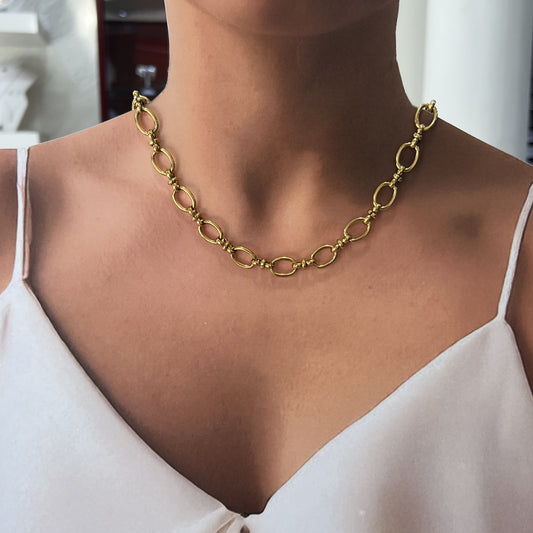 Collar acero inoxidable cadena gruesa ovalo nudo dorado