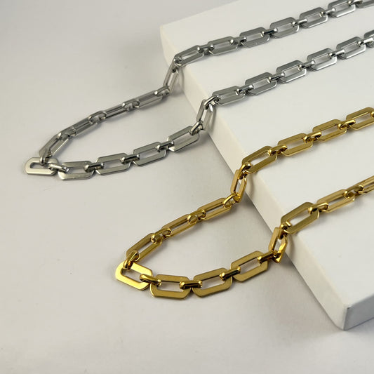 Collar acero inoxidable cadena eslabón recto plano