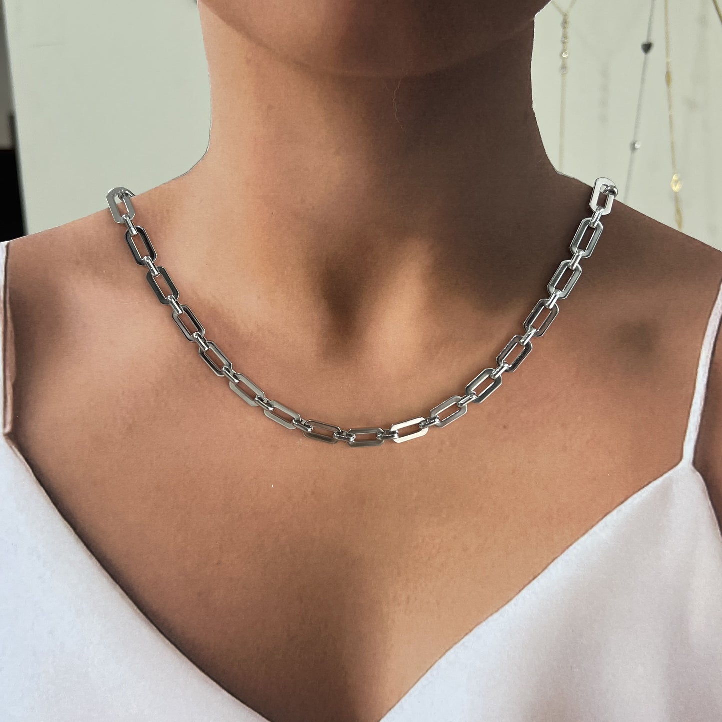 Collar acero inoxidable cadena eslabón recto plano