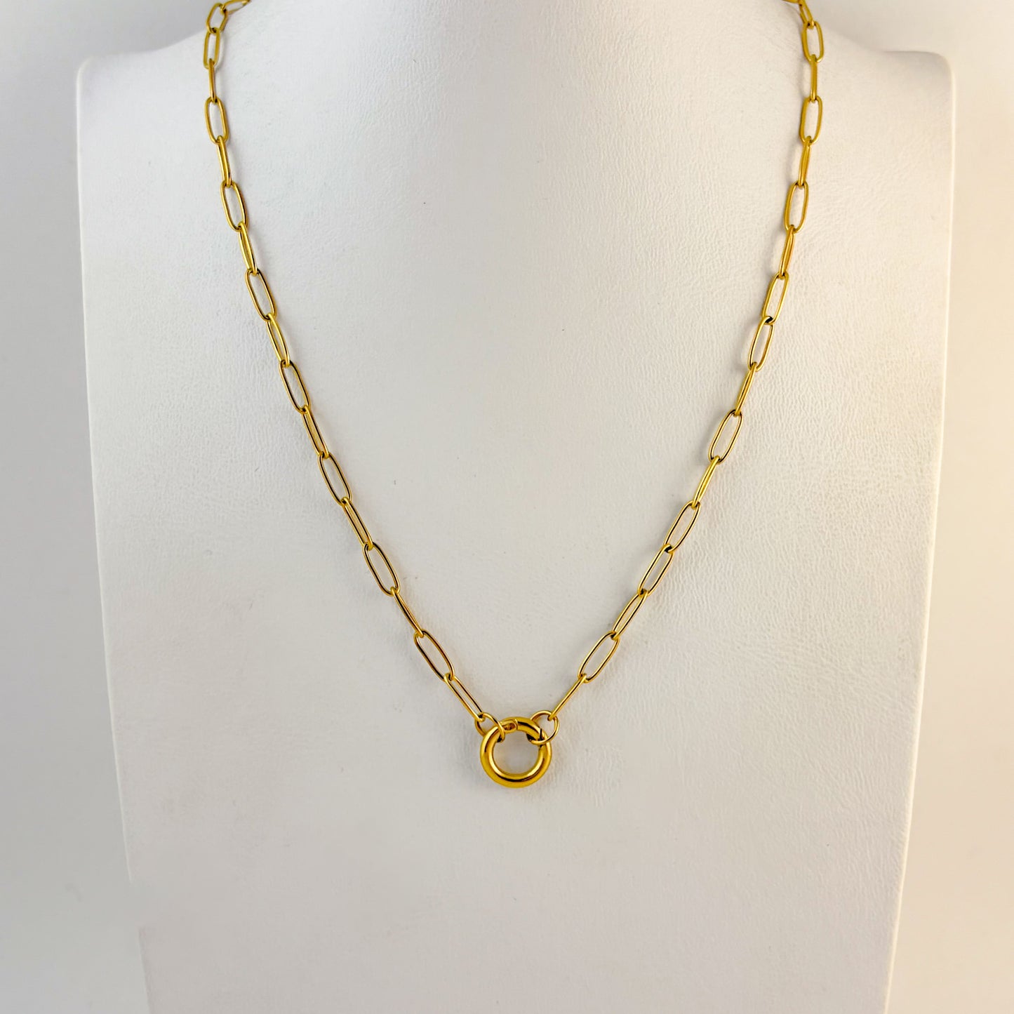 Collar cadena acero inoxidable clip broche circular dorado