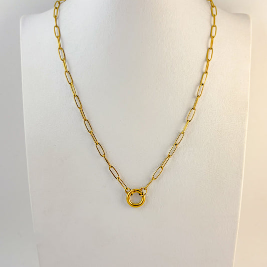 Collar cadena acero inoxidable clip broche circular dorado