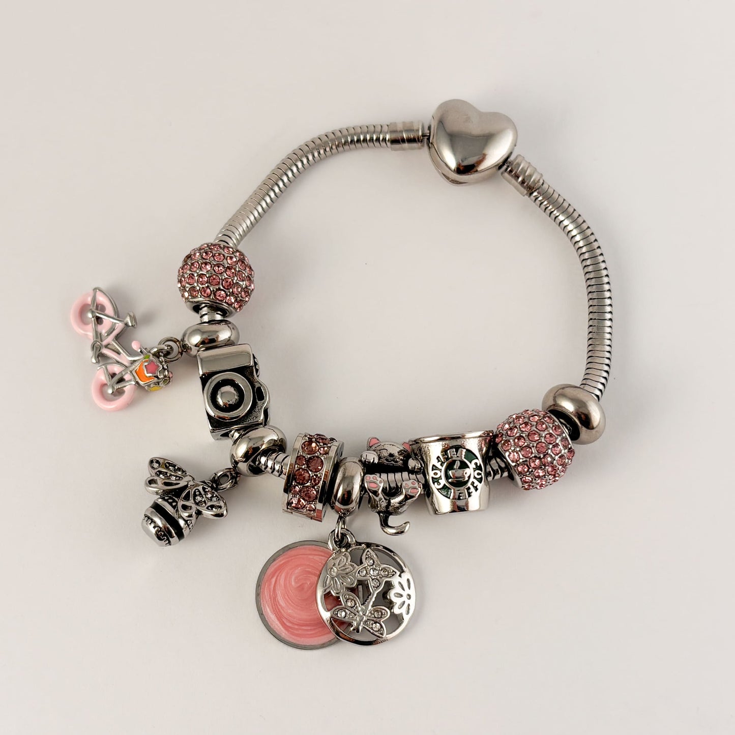 Pulsera para charms broche corazón acero inoxidable