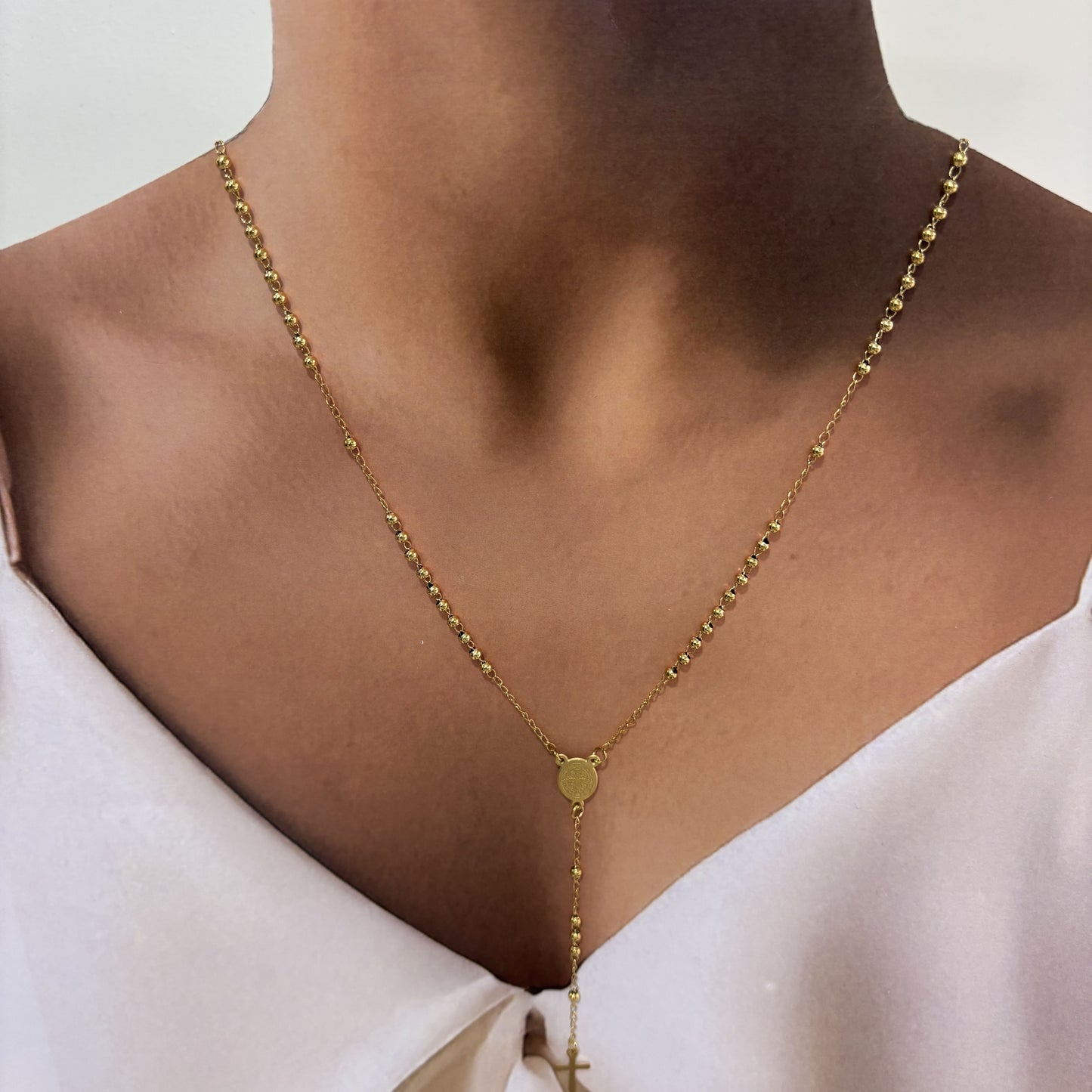 Collar rosario acero inoxidable delgado san benito