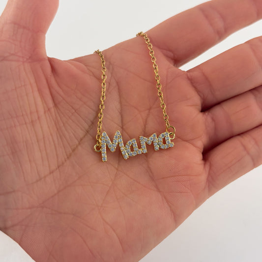 Collar mamá zirconias chapa de oro cadena de acero