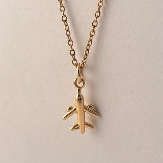 Collar dije avión mini chapa de oro cadena de acero