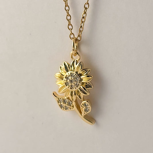 Collar dije flor tallo chapa de oro cadena acero inoxidable