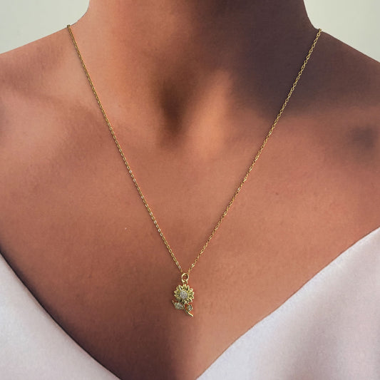 Collar dije flor tallo chapa de oro cadena acero inoxidable