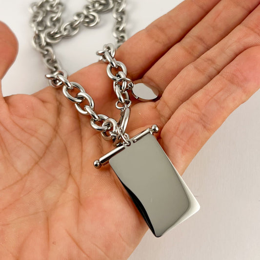 Collar cadena chunky dije de placa rectangular