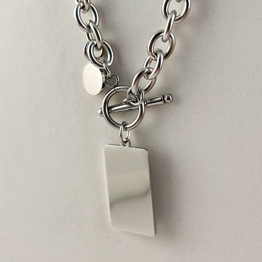 Collar cadena chunky dije de placa rectangular