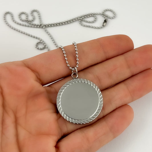 Collar dije circular 2,5 cm cadena militar