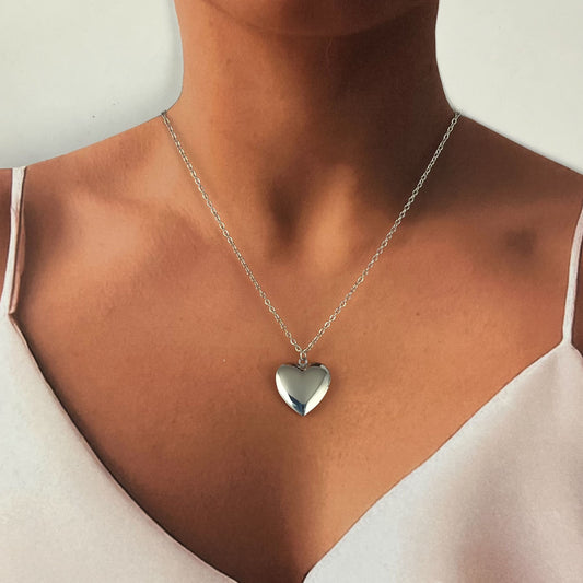 Collar relicario corazón liso acero inoxidable