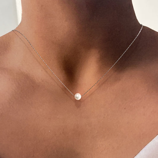 Collar perla sencilla acero inoxidable