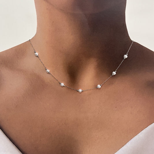 Collar acero inoxidable 316L perlas y bolitas