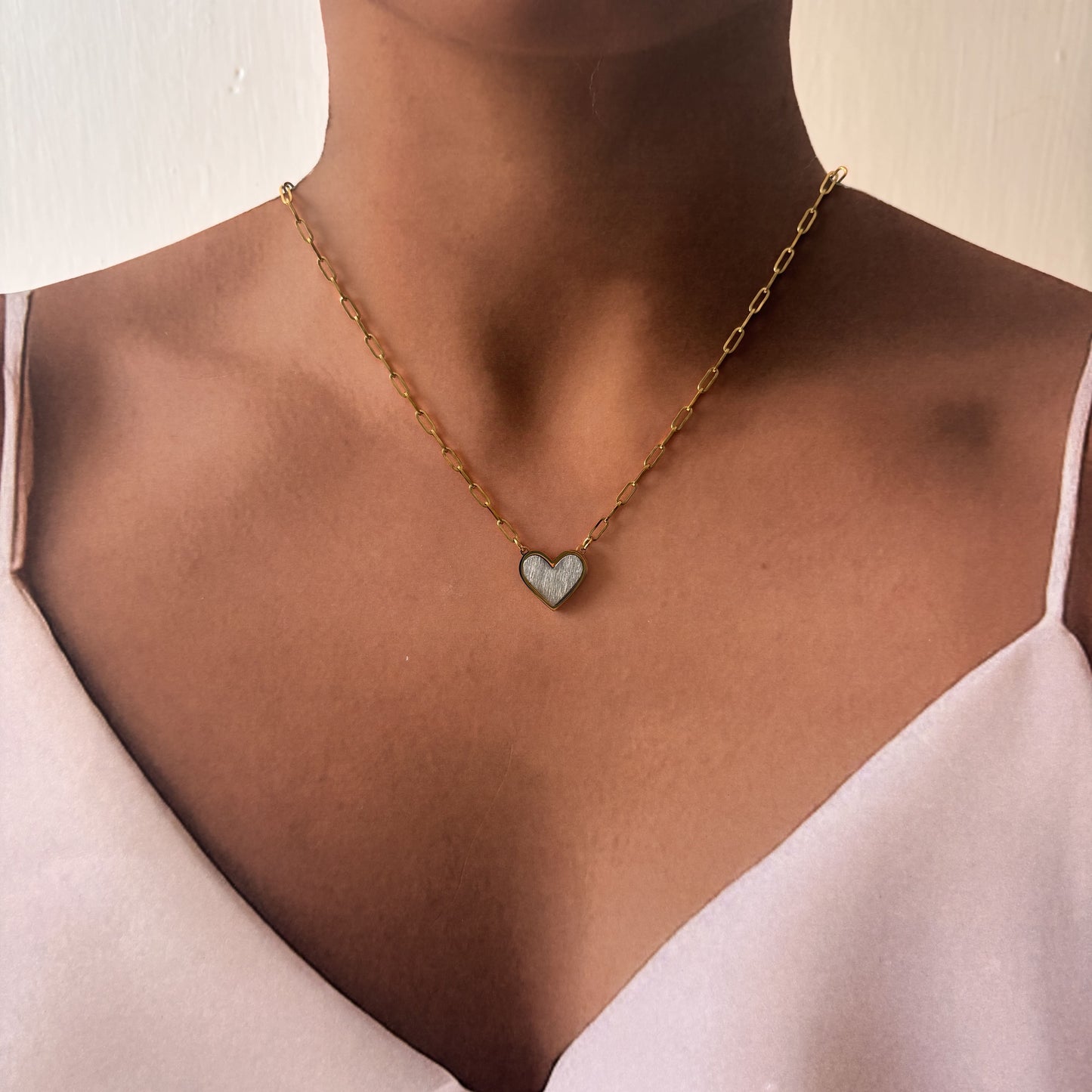 Collar acero inoxidable corazón bicolor