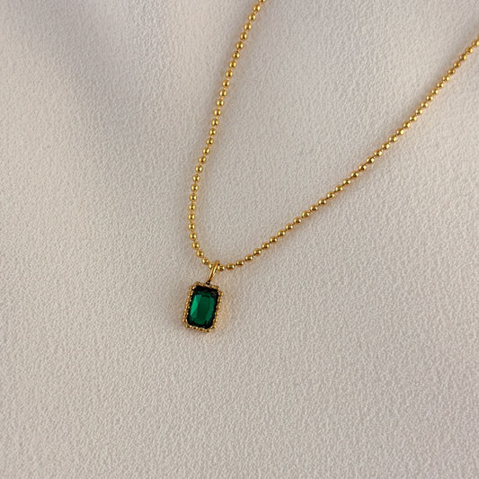 Collar acero inoxidable premium zirconia verde dorado