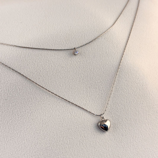 Collar doble dije corazón zirconia acero inoxidable