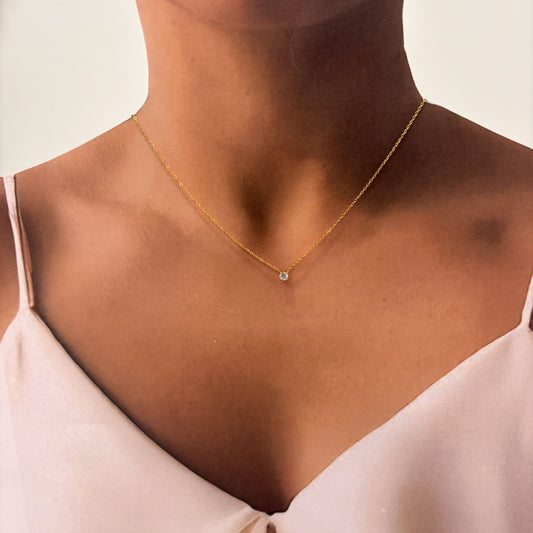 Collar mini zirconia acero inoxidable dorado