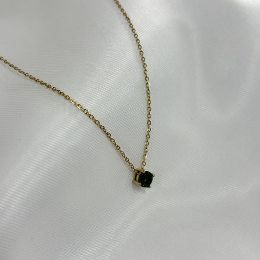 Collar acero inoxidable dorado cristal verde