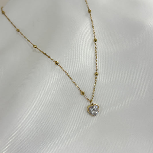Collar acero inoxidable corazón cristal dorado