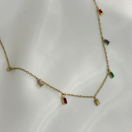Collar acero inoxidable dorado cristales de colores
