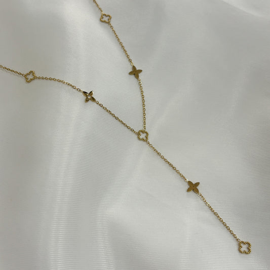 Collar acero inoxidable dorado tréboles corbatín