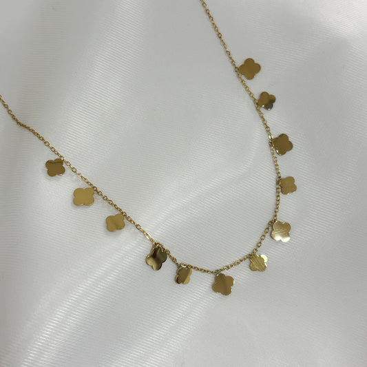 Collar acero inoxidable dorado tréboles colgantes