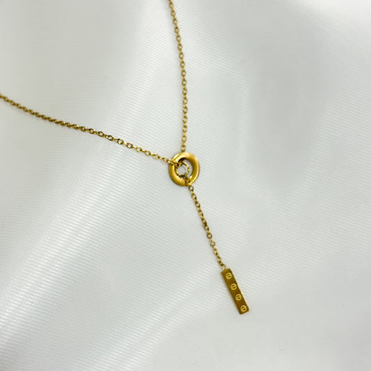 Collar acero inoxidable dorado corbatín aro rectángulo