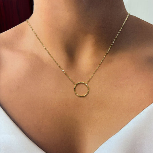 Collar acero inoxidable dorado aro bambú