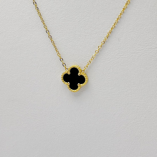 Collar acero inoxidable trébol negro dorado