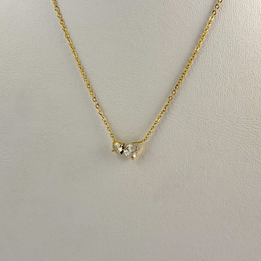 Collar acero inoxidable zirconias gota tù y yo dorado