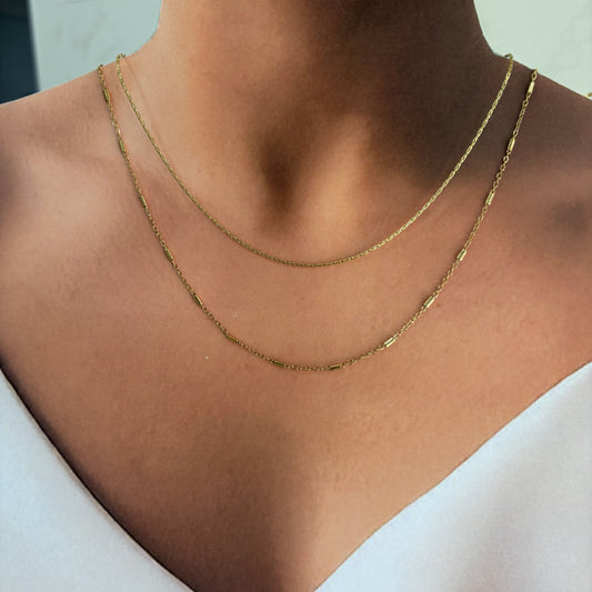 Collar doble acero inoxidable cadenitas doradas