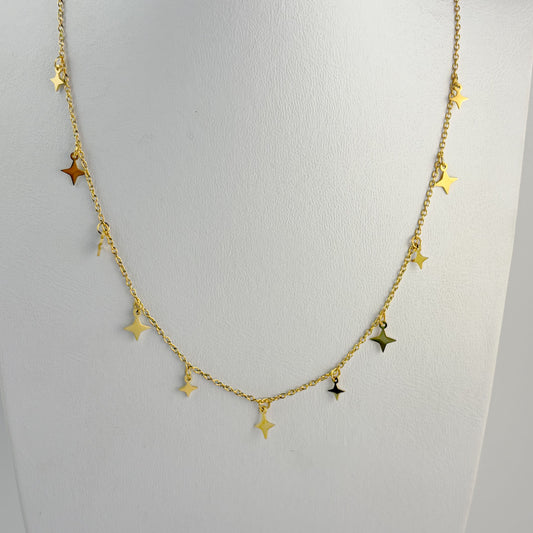 Collar acero inoxidable destellos colgantes dorado